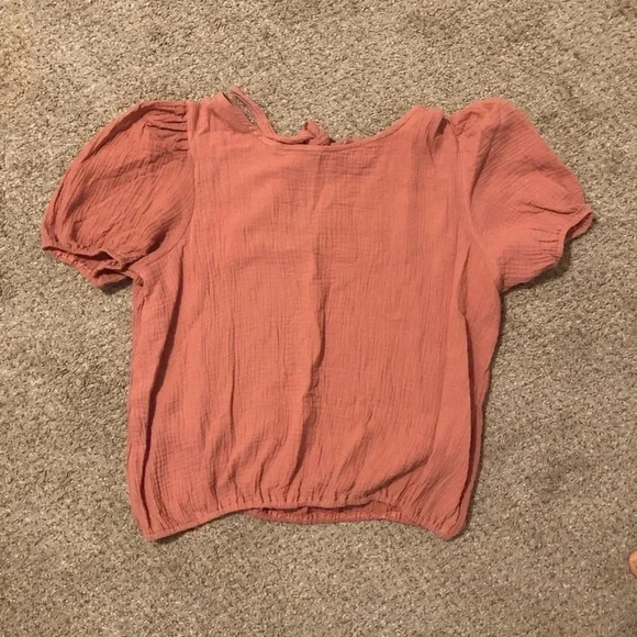 Eden & Olivia 100% Cotton Blush Pink Gauzy Top with Tie back Women's size Large - Picture 2 of 9